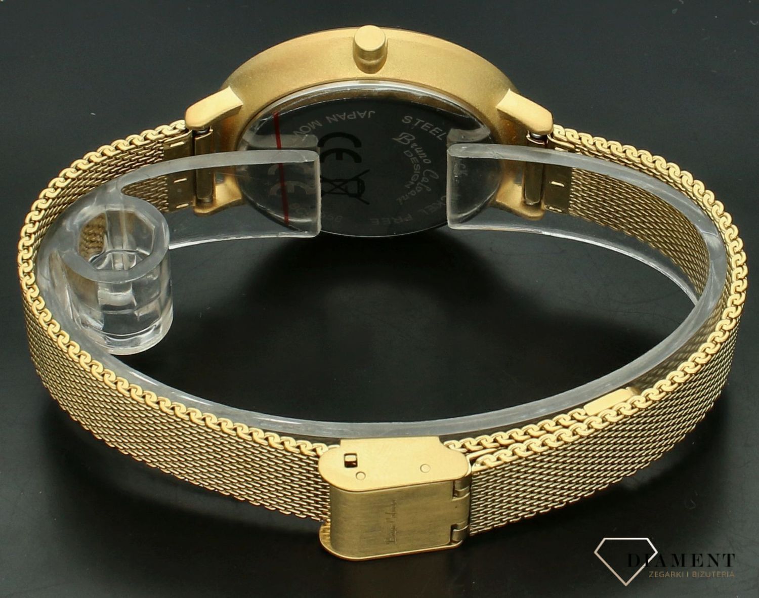 Zegarek damski na bransolecie mesh z cyframi Bruno Calvani BC90558 złota perła. Zegarek na prezent dla kobiety. Damski zegarek z cyferkami. Damski tani zegarek w złotym kolorze (2).jpg